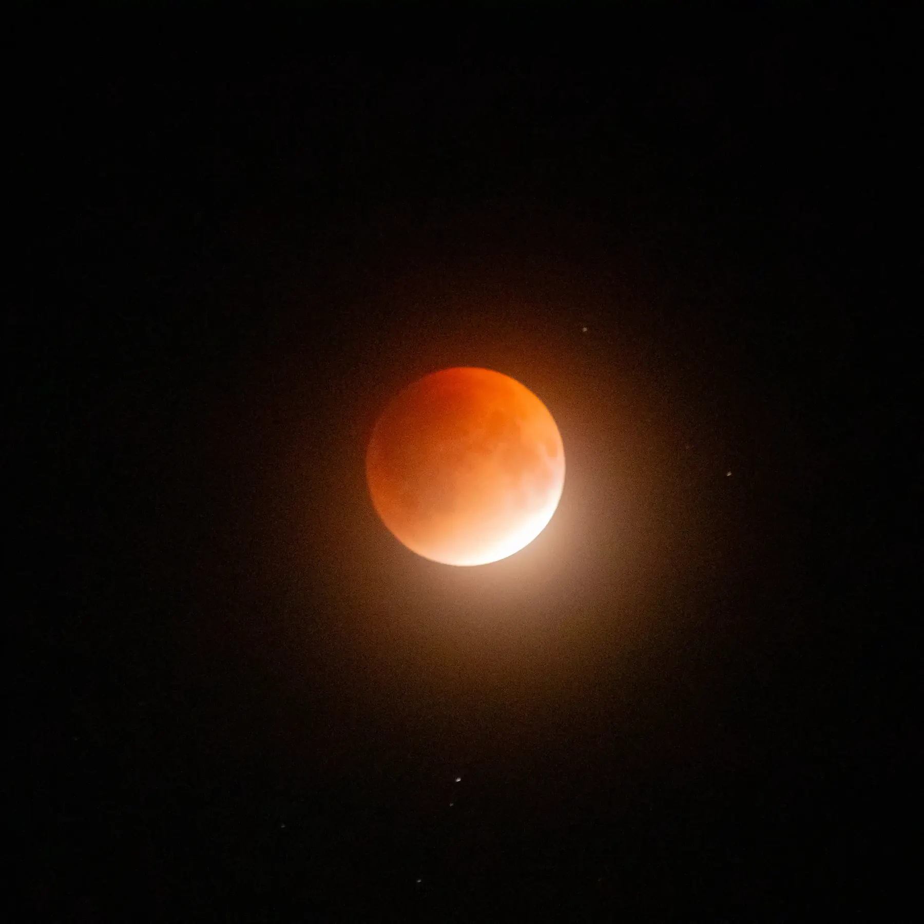 A close view of a red total lunar eclipse