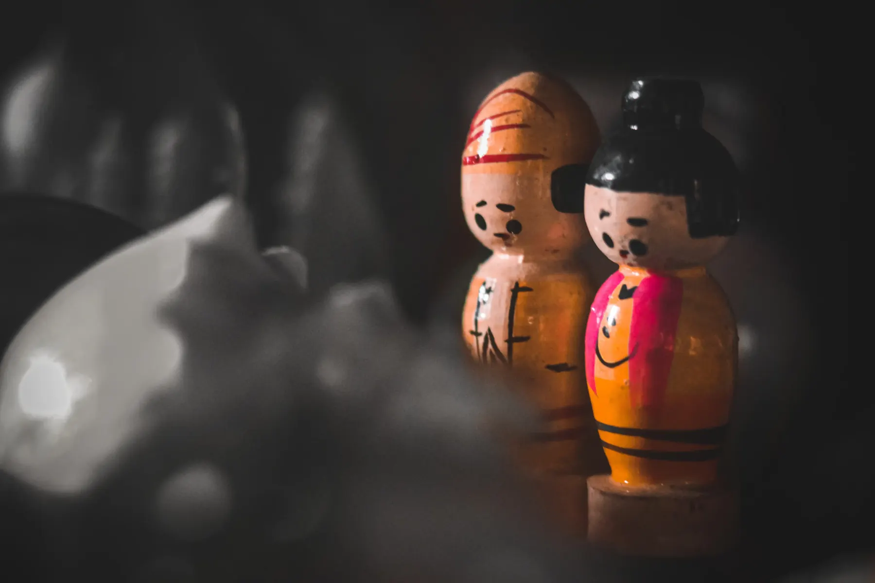 Small handmade wooden folk-art dolls